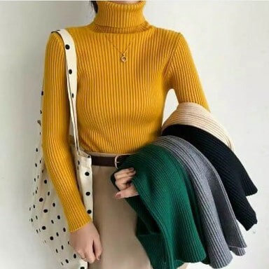 Baju Rajut Ribbed Turttle Daisy Sweater Rajut Premium