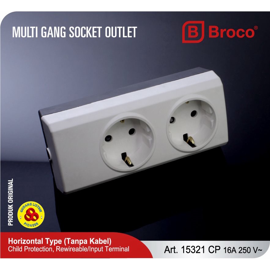 Broco Stop Kontak 2 Lubang 15321 CP Socket Terminal 2 Lbg