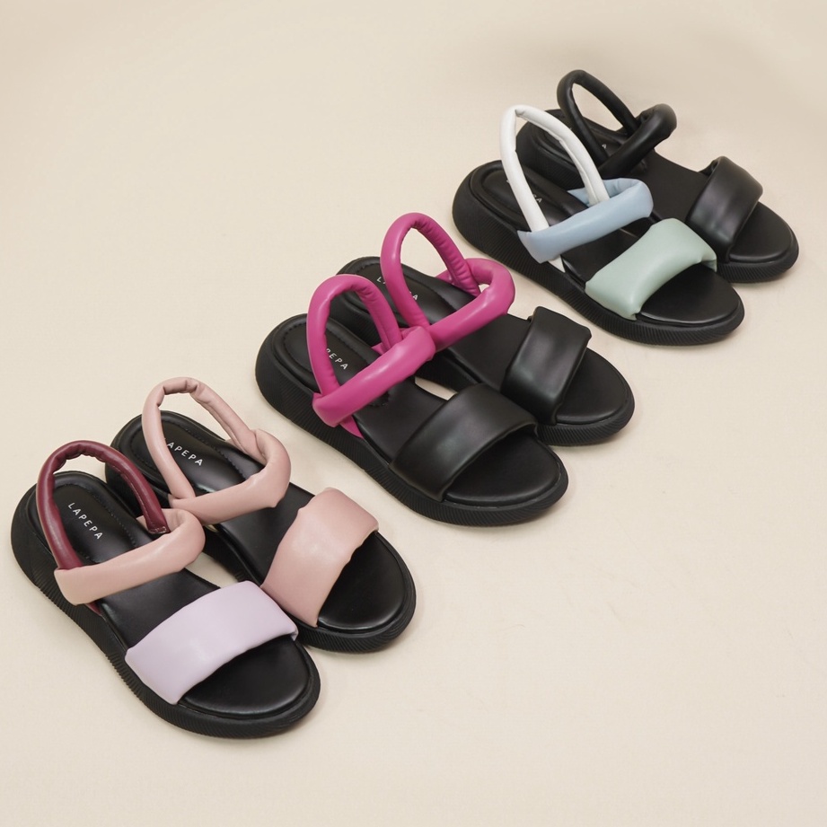 LAPEPA YUK -  Sepatu Sandal Wanita Wedges VALERIE Model Ban dua Tali Strap belakang Hak Tinggi Sole 4 cm Spatu Sendal Gunung Cewek  Size 36 37 38 39 40 Warna Hitam Black Cewe Kekinian Premium Terbaru Shoes Ori Original Mall Official Store Promo