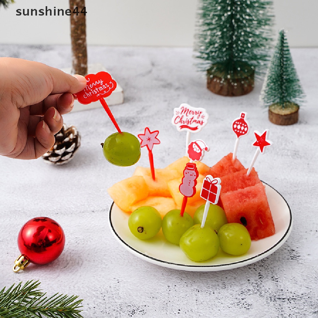 Sunshine 8pcs / set Garpu Buah / Kue / Snack / Dessert Desain Kartun Natal Untuk Anak