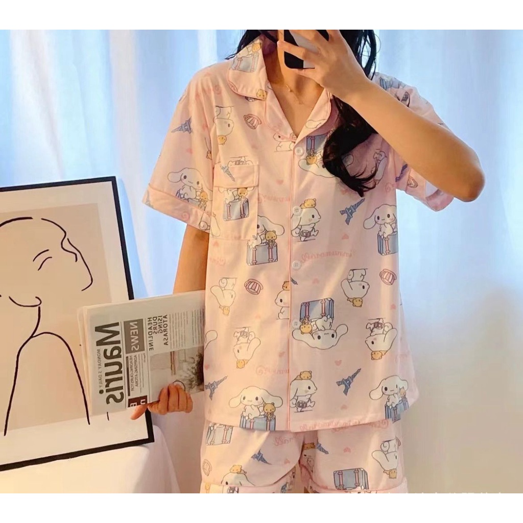 BAJU TIDUR PIYAMA SANRIO CINNAMOROLL KUROMI MELODY LILO STITCH HELLO KITTY SET DASTER CELANA SLEEPWEAR IMPOR