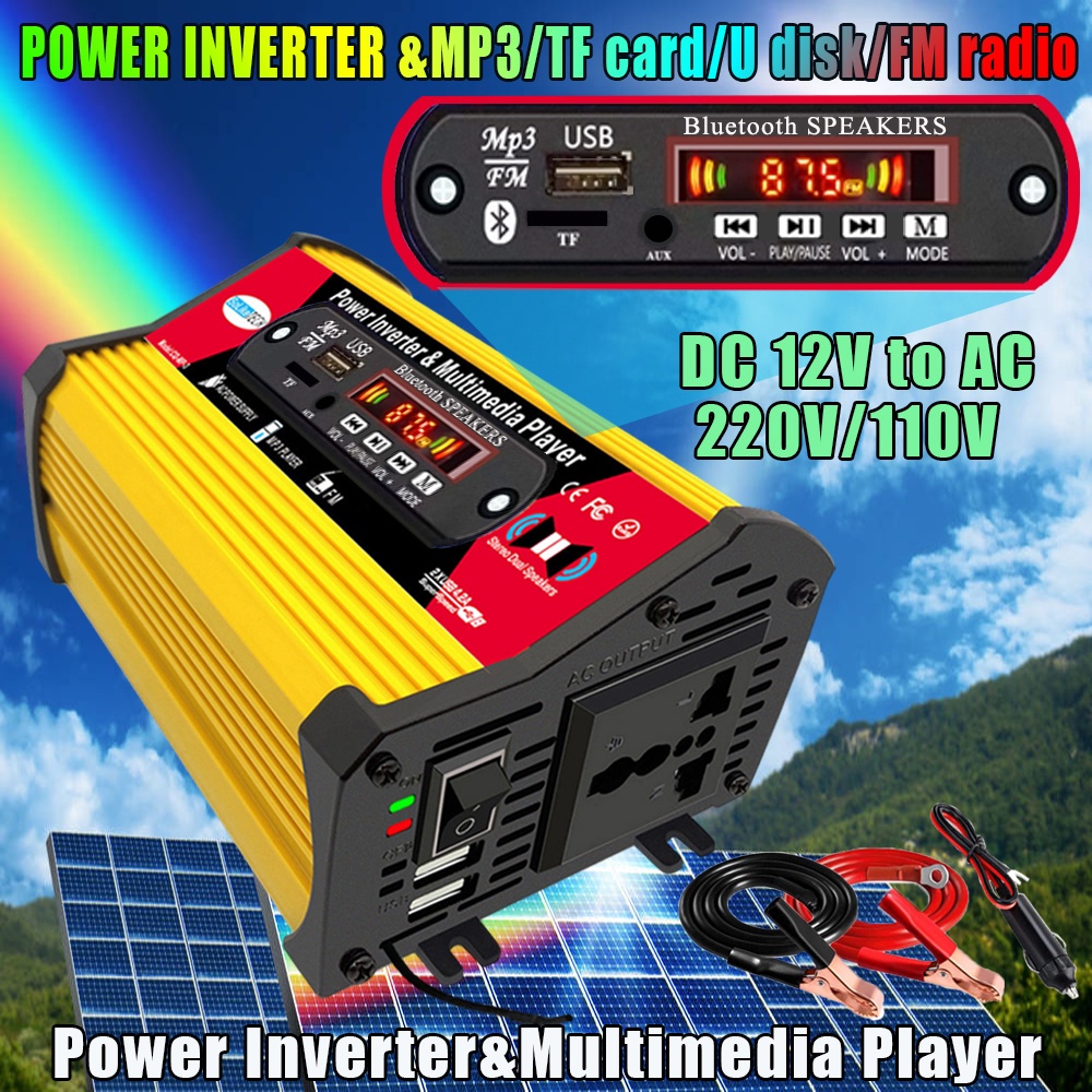 Inverter Daya Ma 4500W Inverter Tenaga Surya, Konverter DC 12V Ke AC 220V dengan Layar Tampilan untuk Mobil, Perahu Tenaga Surya, dengan Gelombang Modifikasi Pengisi Daya USB