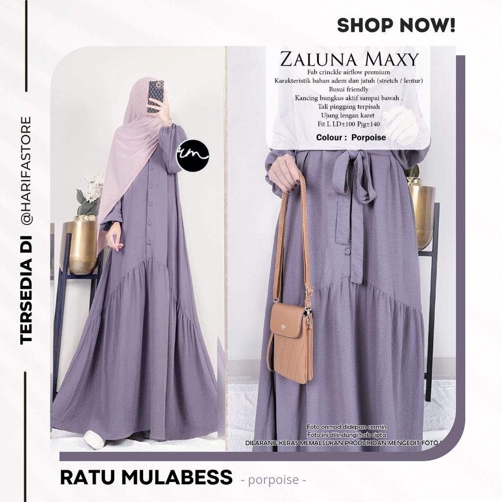 Ratu Mulabess - Zaluna Maxy Gamis Muslimah Polos Terbaru - Gamis Ori Ratu - Gamis Syar'i