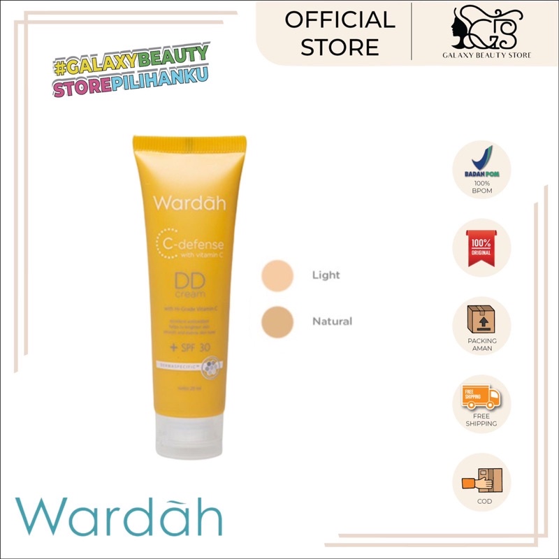 WARDAH C-DEFENSE DD CREAM LIGHT / NATURAL / VIT C FOR PROTECTION / CREAM MENGANDUNG SPF 30 WARDAH