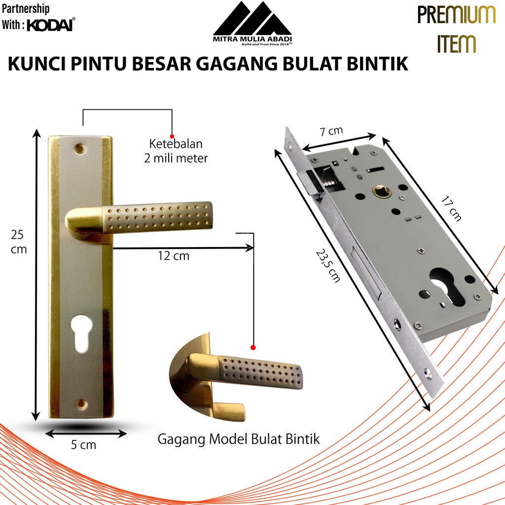 Kunci Pintu Besar 25cm Gagang Body Komplit Silinder Kodai Viva bulat