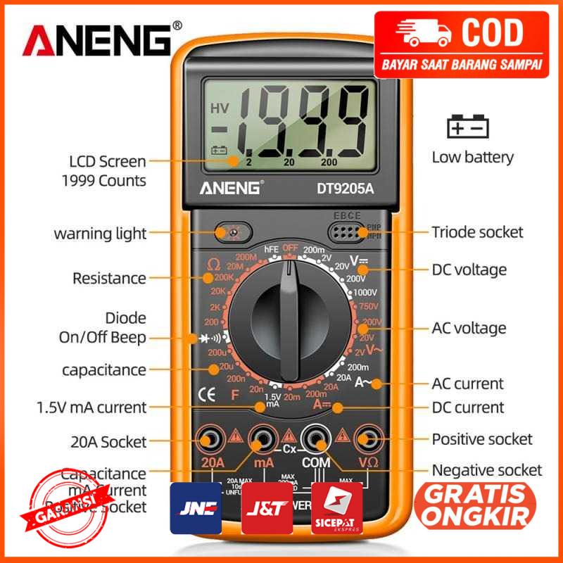 Digital Multimeter Multitester Voltage Tester with Stand DT9205A12