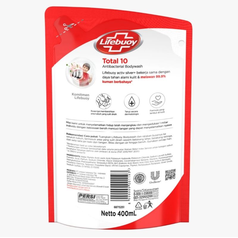 LIFEBUOY Sabun Mandi Cair Total 10 Pouch 400ml