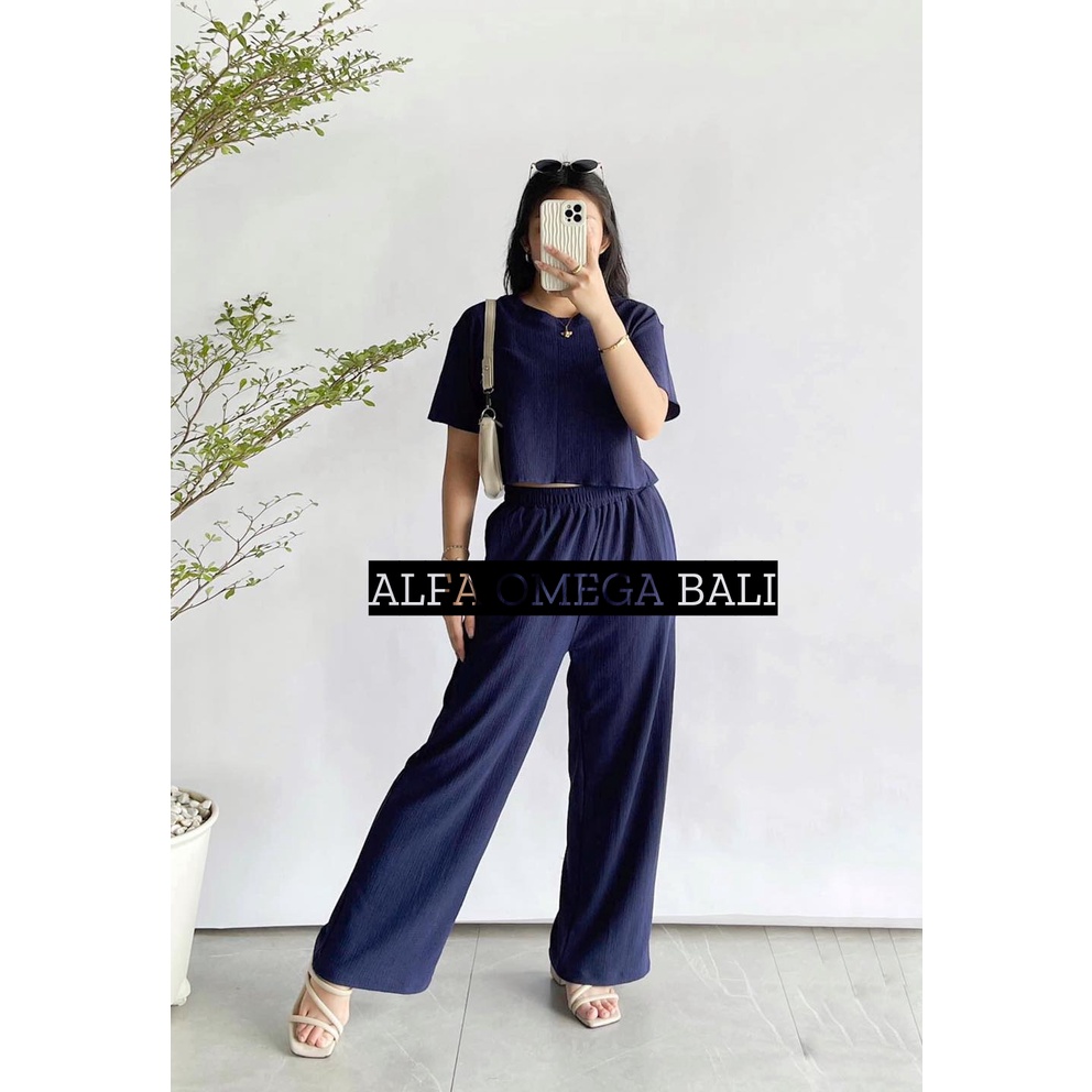 ALFA Setelan Wanita Airflow Crop Top Celana Panjang Highwaist