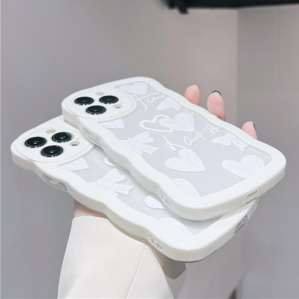 Case Motif Gelombang Hati Putih Kompatibel Untuk14 13 12 11 Pro Max7 8 Plus XR X XS Max Se2020 2022 Casing Ponsel Bening Soft Cover