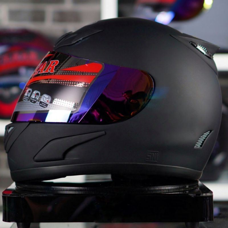 Helm Jpn Full face SNI Racing Moto GP Model Tanduk Hitam Doff