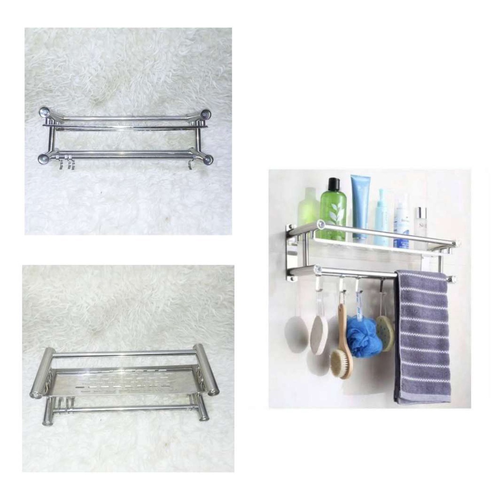 Premium Rak handuk kamar mandi stainless dinding toilet susun shampoo