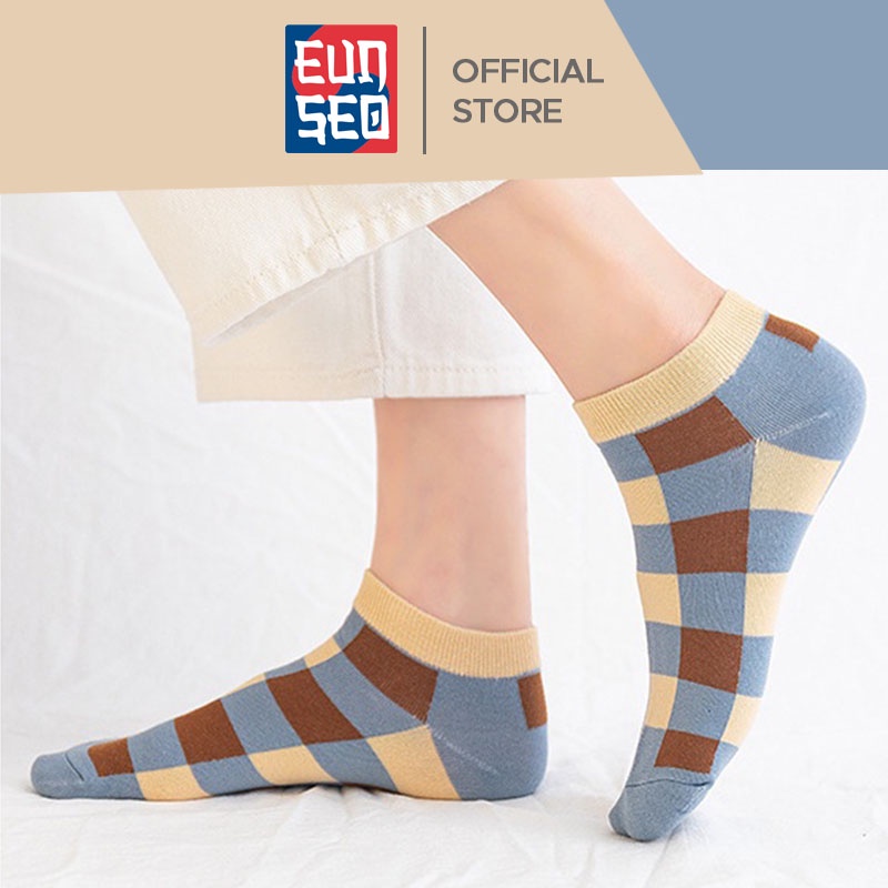 EUNSEO Kaos Kaki Pendek Wanita Motif Catur Kaoskaki Ankle Cute Fashion Korea Premium