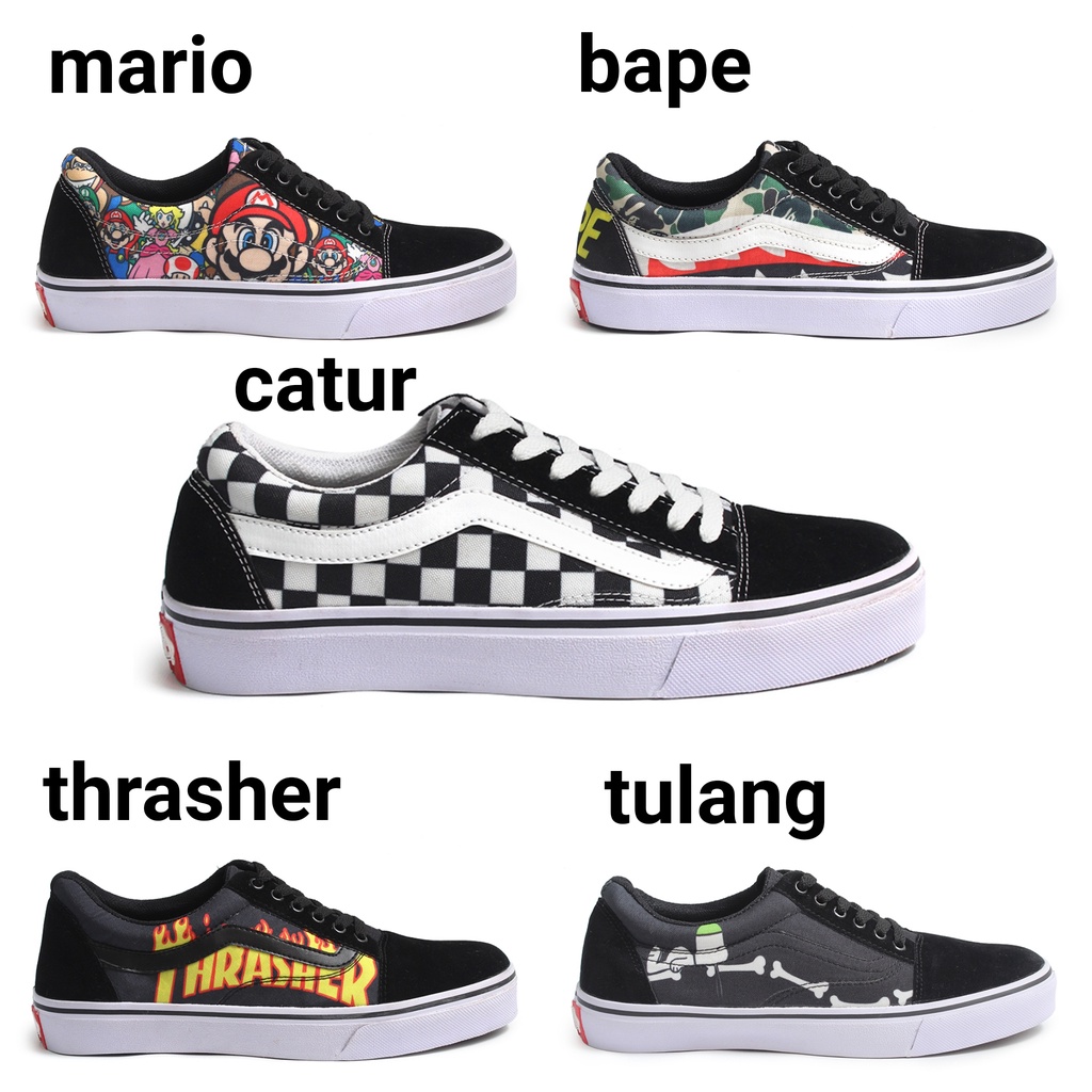 SEPATU PRIA OLDSCHOOL MOTIF 3D CATUR  MARIO BAPE THERASER TERBARU TERMURAH SEPATU SEKOLAH SEPATU PRIA WANITA SEPATU TERLARIS