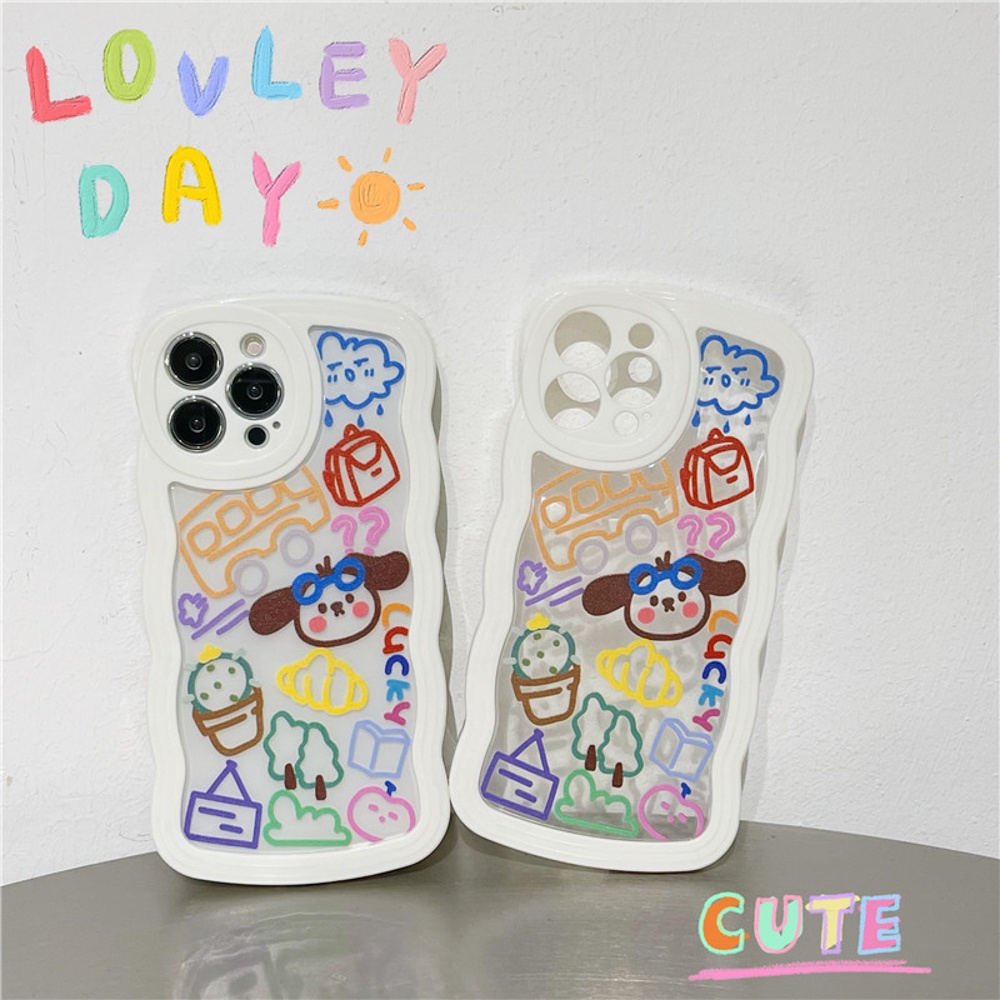 Soft Case Bening Pola Gelombang Graffiti Untuk 14 13 12 11 Pro Max 7 8 Plus XR X XS Max SE 2020 2022