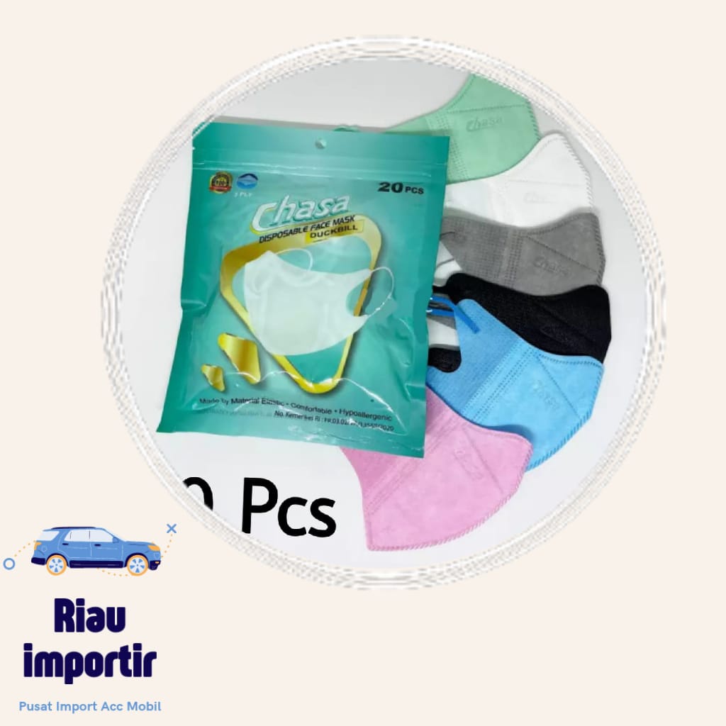 Masker Duckbill 3Ply isi 20 Pcs Chasa Pouch Sachet PINK BIRU HITAM PUTIH HIJAU