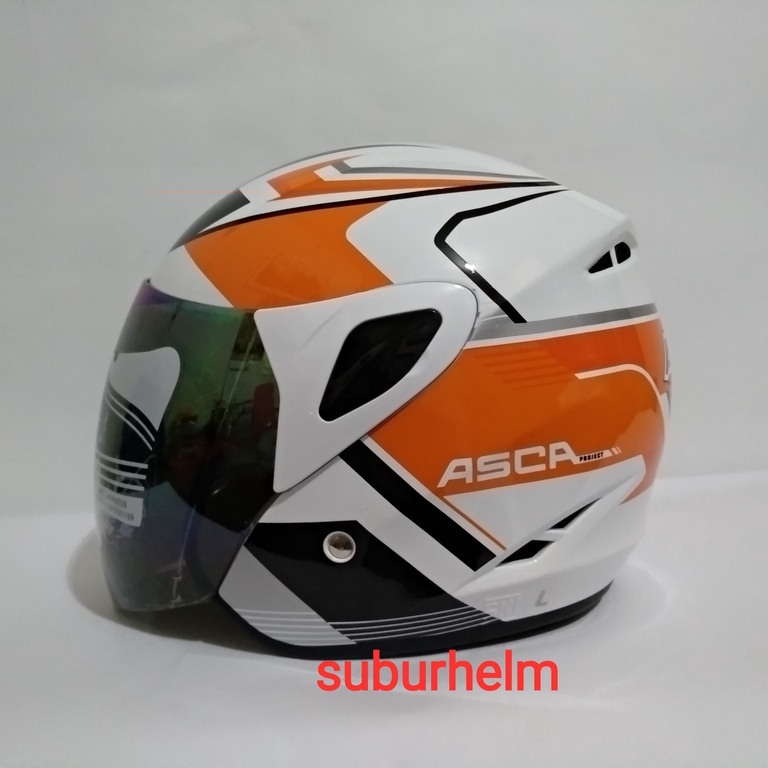 HELM  ASCA STRIKE   PROJECT   WHITE ORANGE  HALF FACE  SINGLE VISOR   SNI  ORI