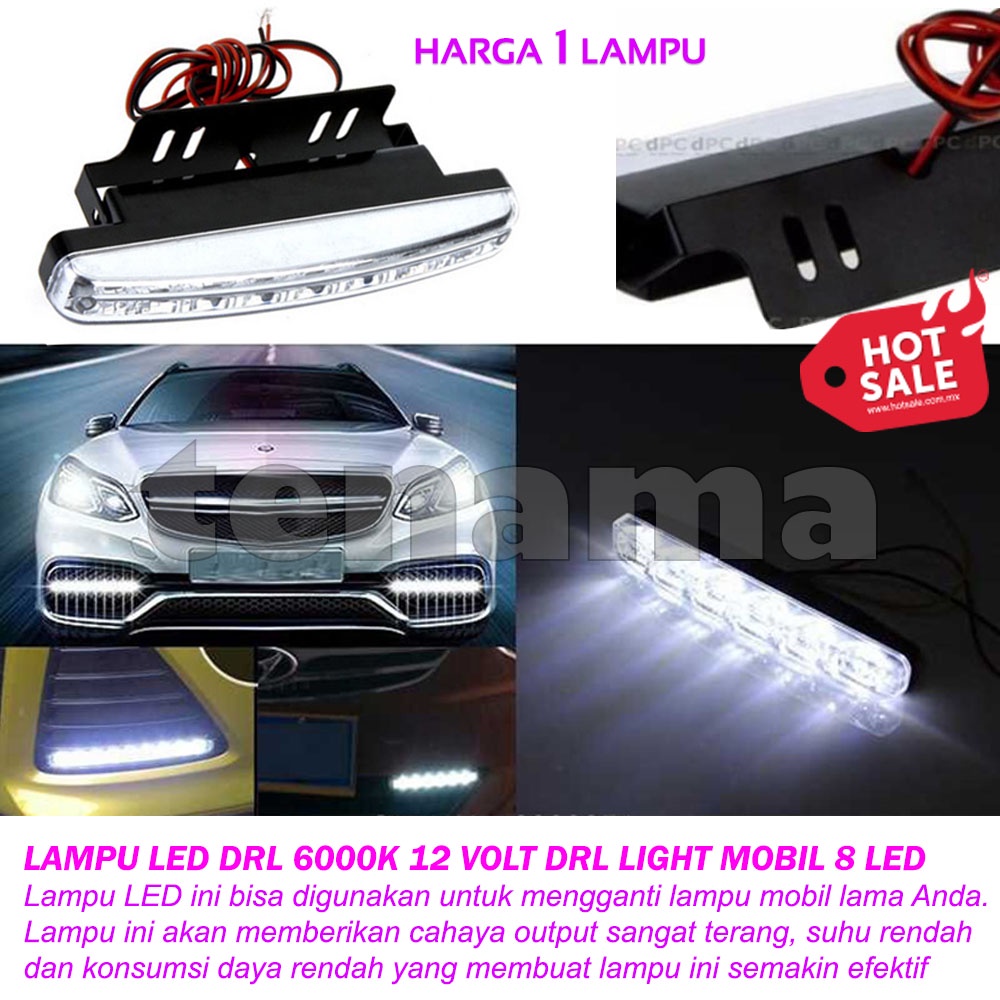 Lampu DRL 8 LED Fog Light Mobil 1 pc Daytime LED 6000K 12V