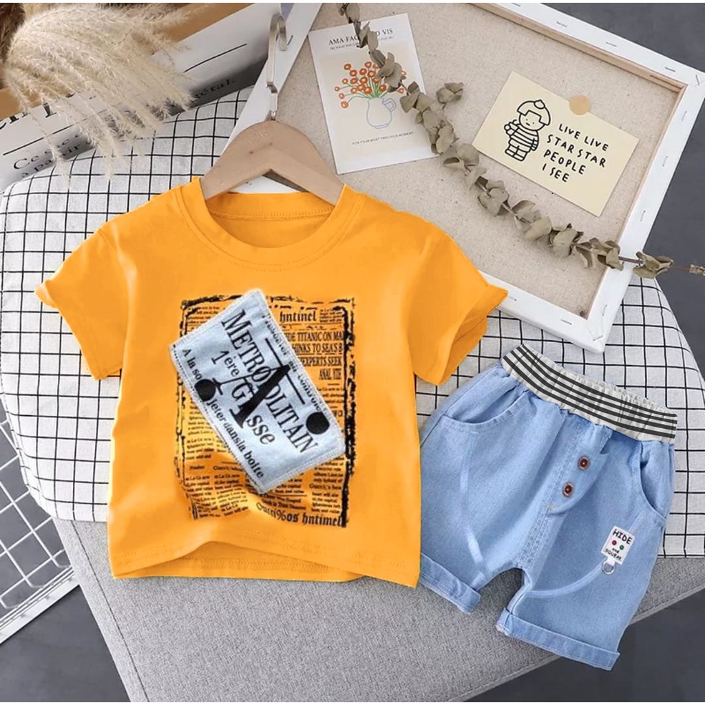 SETELAN ANAK BAJU KAOS LENGAN PENDEK BAHAN KATUN CELANA PENDEK BAHAN DENIMUMUR 1-5 TAHUN BAJU ATASAN ANAK LAKI LAKI PEREMPUAN TERBARU FASHION ANAK MASA KINI TERMURAH SETELAN ANAK KASUAL TERLARIS