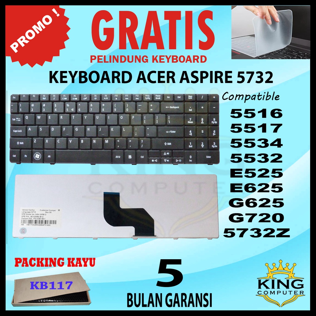 Keyboard Laptop Acer Aspire 5516 5517 5332 5532 5534 5732 5732Z 5732ZG 7713 7715 GRATIS PELINDUNG KEYBOARD