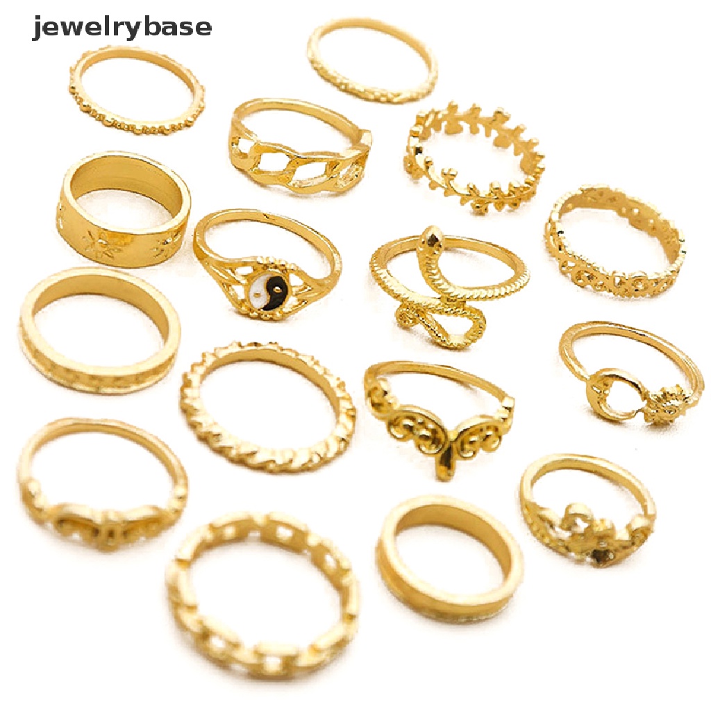 16pcs / Set Cincin Desain Ular Bulan Matahari Bahan Alloy Gaya Retro Untuk Wanita