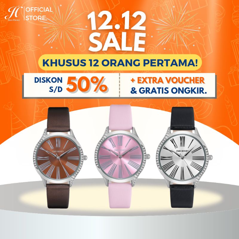 JAM TANGAN WANITA ANTI AIR TALI STRAP POLOS ORNAMEN DIAMOND TYPE 8125 BY JIMS HONEY ORIGINAL MURAH T