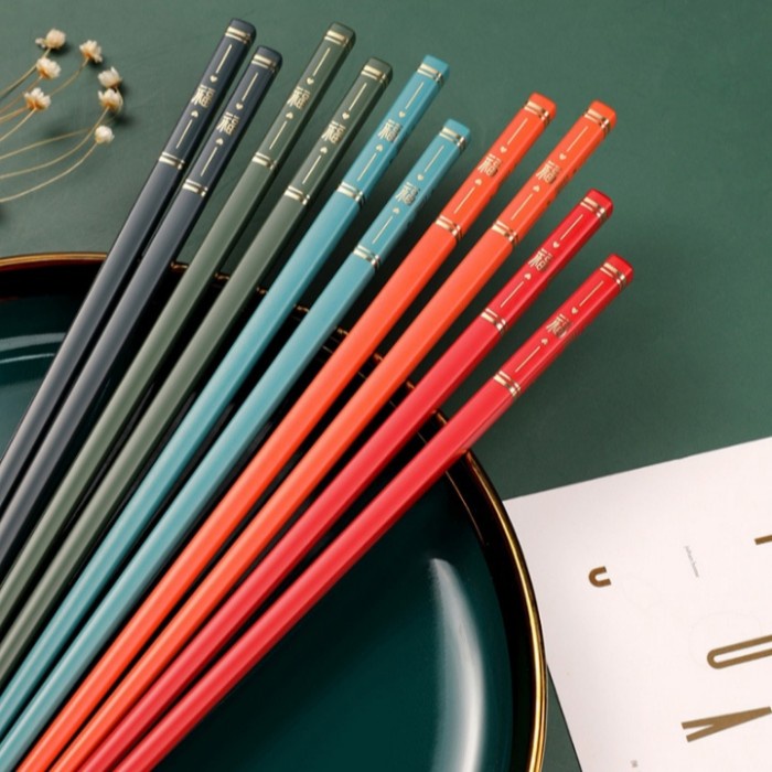 Sumpit Alloy Dengan Hiasan Tulisan Mandarin "Fuk" (24cm) (1 Pasang)