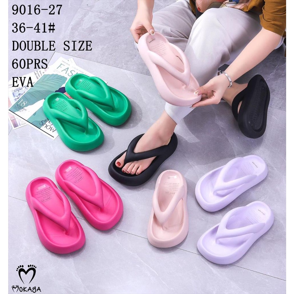 Sandal Jepit Jelly Wanita Polos Platform Tebal Rubber Eva Super Ringan Empuk Simple Elegant Kekinian Import Mokaya / Size 36-41 (9016-27)