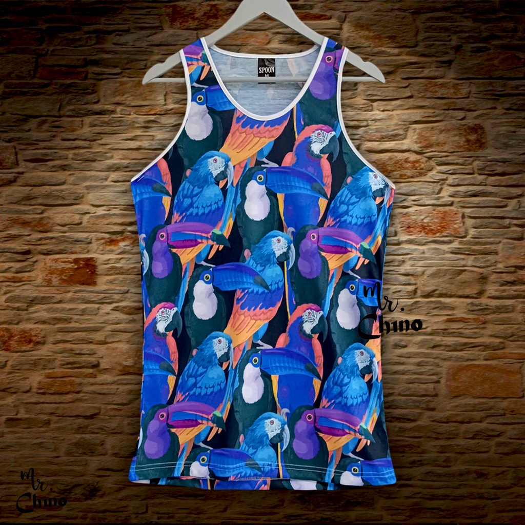 Kaos Singlet Pria Motif Disguised Birds | Baju Singlet Pria Dewasa Kekinian | Kutang Gym Olahraga La