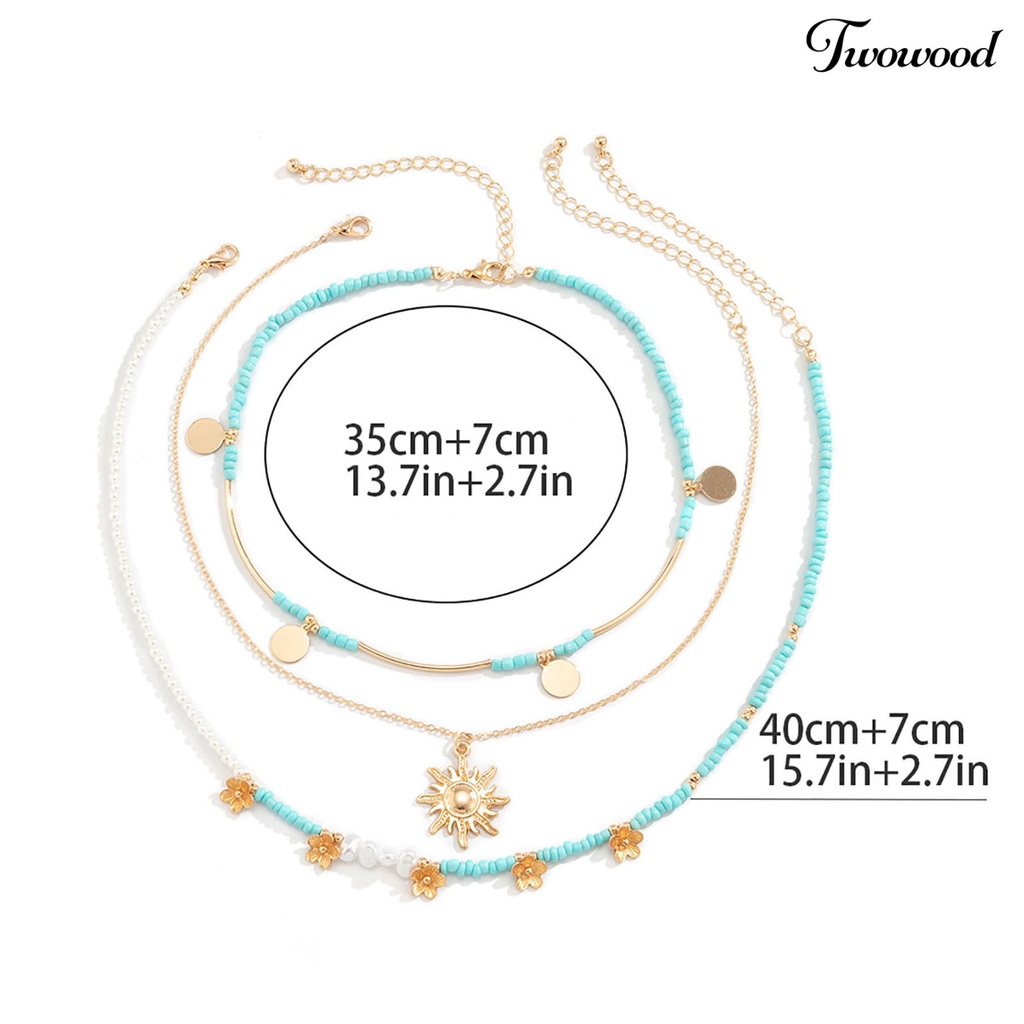 3pcs / Set Kalung Multilayer Liontin Mutiara Imitasi Gaya Bohemia Untuk Wanita