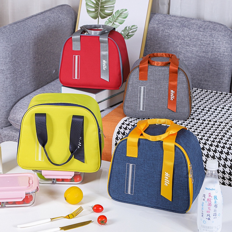 Imura | Tas Bekal  Motif Helo Tahan Panas Dingin Insulator Polos Kantor Anak Lunch Bag Hello