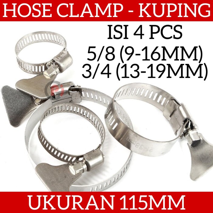 Hose Clamp Klem Selang Ukuran 5/8 / 3/4 inch Model Kuping SS