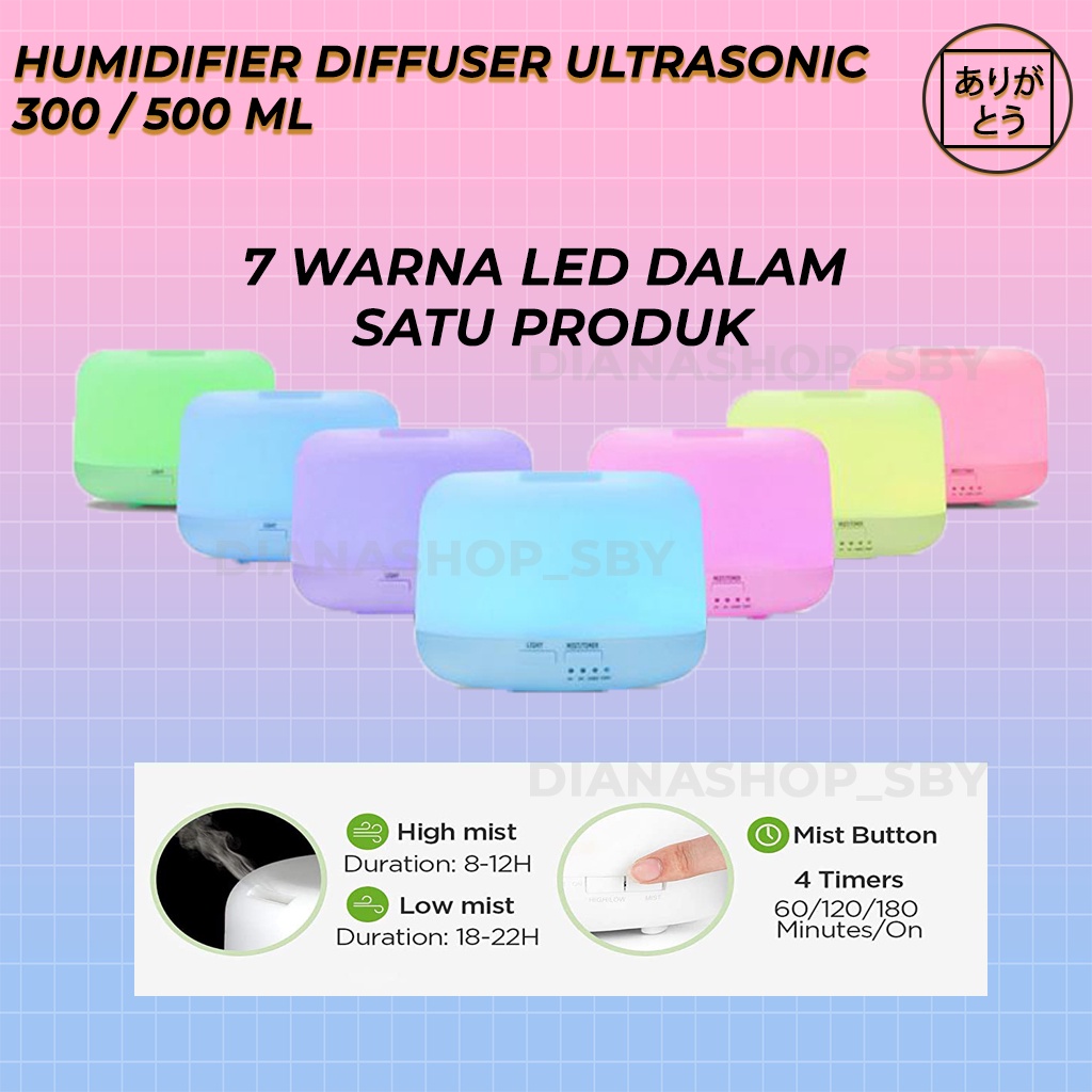 Humidifier Diffuser Difuser Aromaterapi Aromatherapy Ultrasonic 7 Color LED 300ML/500ML Remote