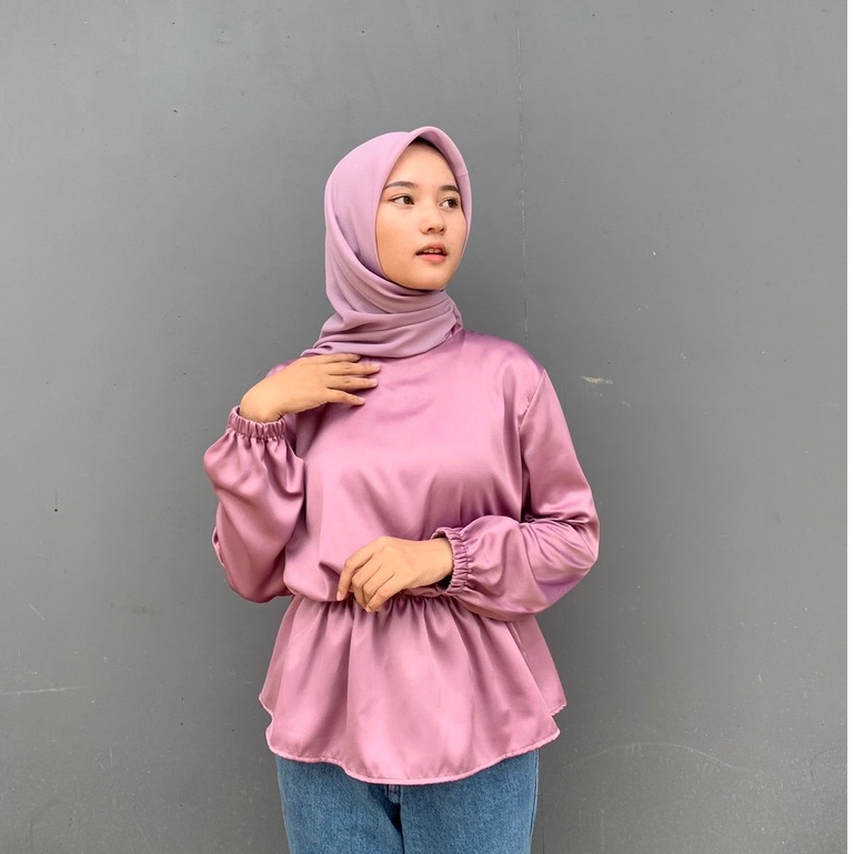 Nayla Blouse - Atasan Wanita Lengan Panjang Casual - Blouse Wanita Busui Friendly - Blouse Satin