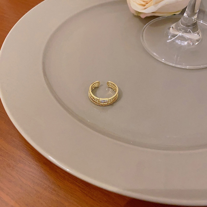 Cincin Model Terbuka Lapis Ganda Bahan Zirkon Dapat Disesuaikan Untuk Wanita