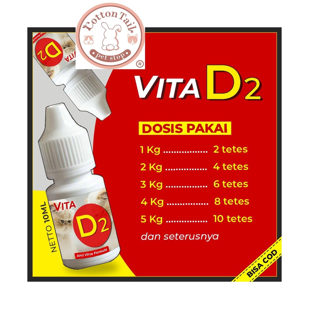 Obat Kucing VITA D2 Obat Virus Kucing Flu Berat, Panleu, Calici, Distemper, Mencret, Pipis Darah, Sariawan, Lemes, Muntah, Bakteri, Bersin [ CS ]