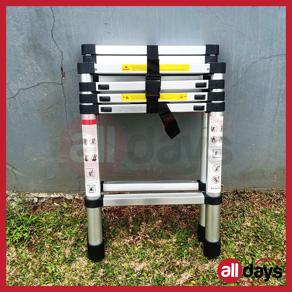 Alldays Tangga Lipat Teleskopik DOUBLE EXTRA 1,4 + 2 METER / Telescopic Alumunium Ladder Bahan Kuat, Praktis, Simple