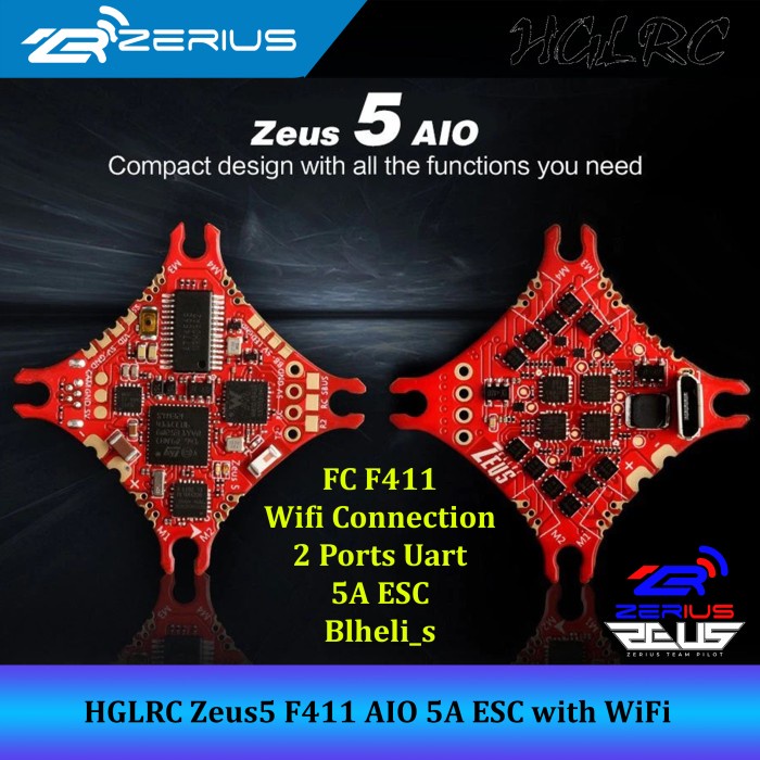 HGLRC Zeus5 AIO 1-2S F411 5A ESC Blheli_s with WiFi Flight Controller