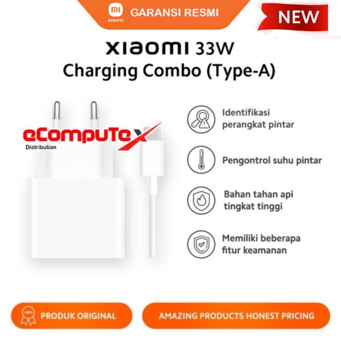 XIAOMI CHARGER 33W COMBO TYPE-A / 33 W FAST CHARGING + CABLE - GARANSI RESMI