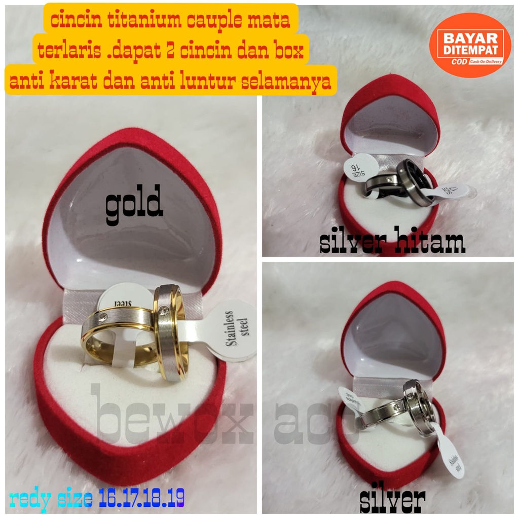 Cincin Mata Emas Anti Karat Cincin Mata Belah CC653/5 Dapat 2 dan box Tunangan Nikah Titanium Stainless Steel Cincin Pria Cincin Wanita Cincin Couple Anti luntur 24 karat