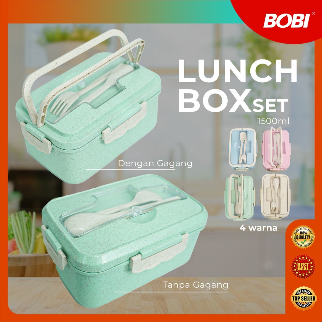 Tempat Bekal Makanan Set 1500 ML  //  Lunch Box Set kode TMK 001-3 // Kotak Bekal Makan ​1500ml  Free Sendok,Garpu Tanpa gagang