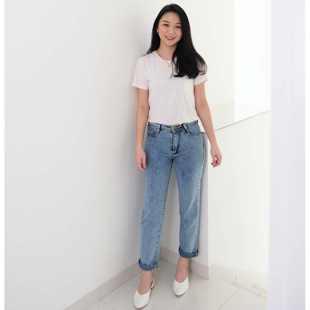 CELANA BOYFRIEND JEANS WANITA PLAIN PB