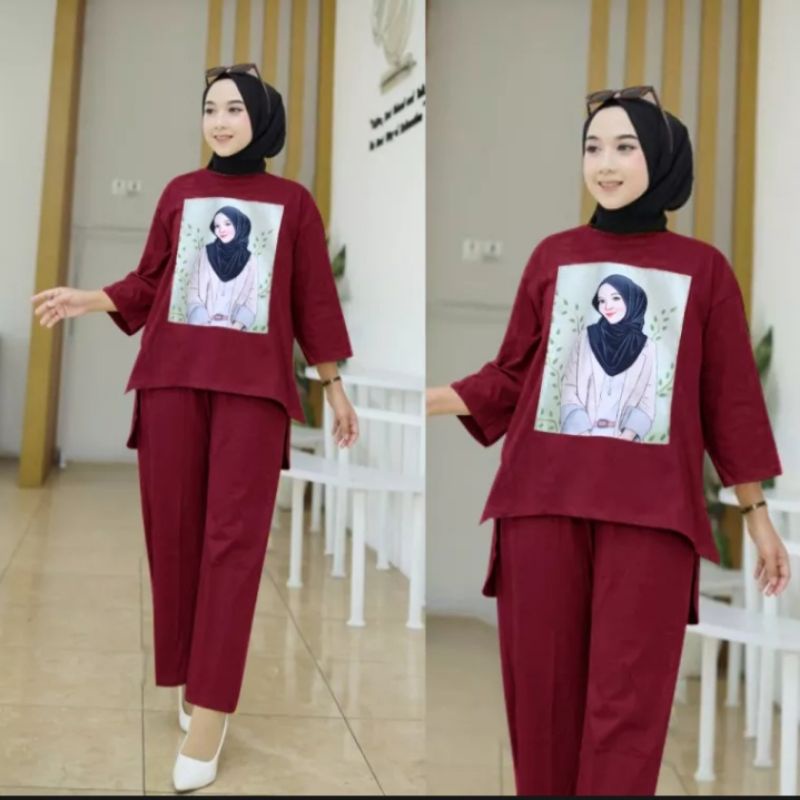 setelan crinkle sablon airflow flowy terviral 2023 / one set oversize XXL ld 110 bahan crinkle