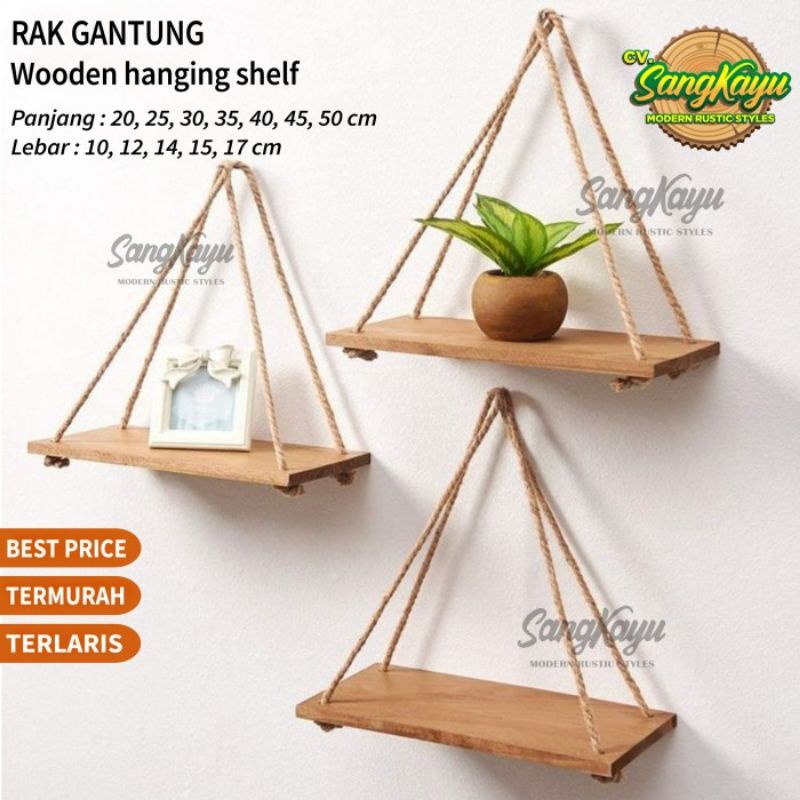 Rak dinding kayu rustic rak mainan rak gantung kayu rak pot tanaman