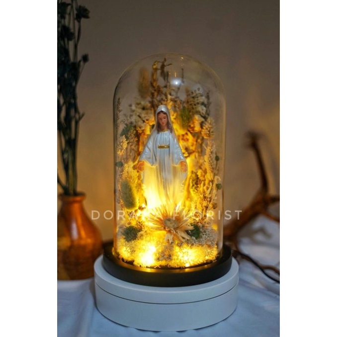 Flower Glass Dome Spesial Natal LED 12 x 22 cm Bunda Maria -Tipe 1