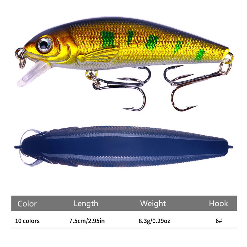 Hengjia 1pc Umpan Pancing Minnow Hard Bait Bentuk Ikan Kecil Artificial Crankibait 3D Eyes Plastik 7.5cm 8g Fishing Lure