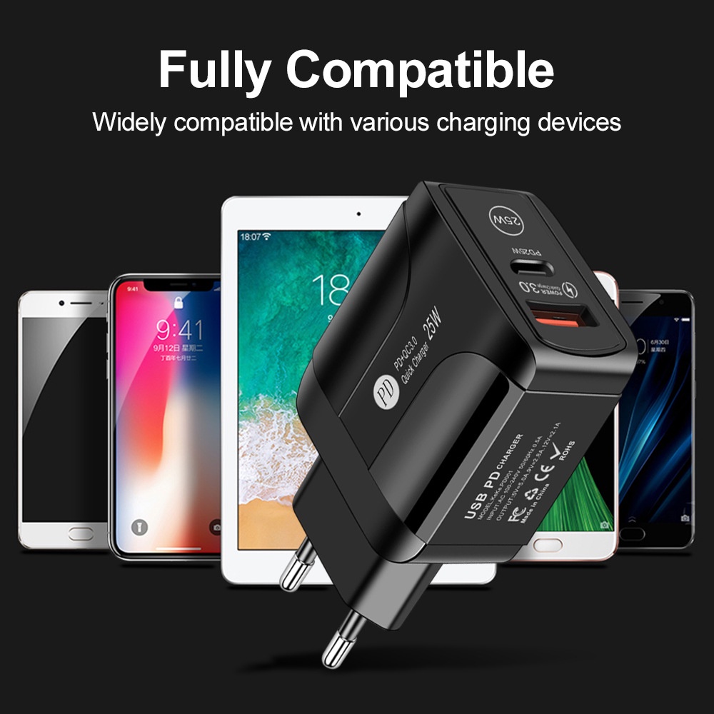 Adapter Power Charger Dual Port USB Tipe-C QC3.0 + PD 20W Portable Untuk Iphone / Android