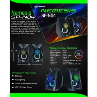 NYK Speaker  Nemesis SP N04 / SPN04 / SP N 04 Stereo RGB Speaker Gaming