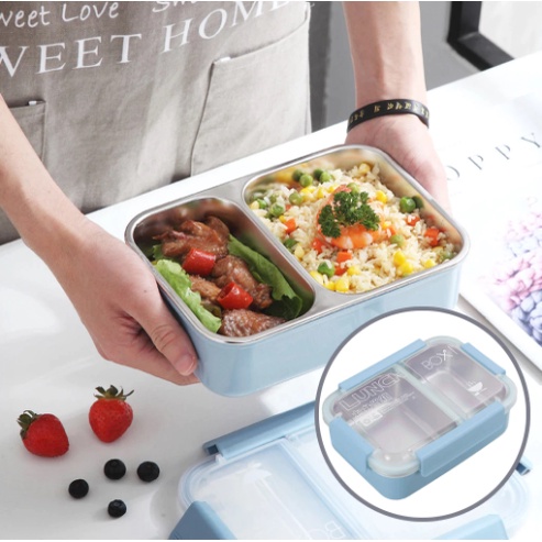 Kotak Bekal Makan Staom;ess steel 2 Sekat kotak makan Anti Tumpah Lunch Box Stainless Steel