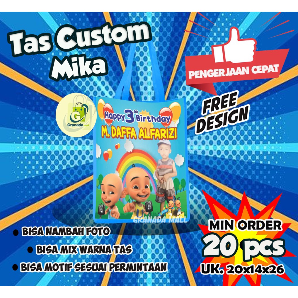 

TAS MIKA ULANG TAHUN POTRAIT / TAS MIKA / TAS ULTAH CUSTOM UK 20 x 14 x 26
