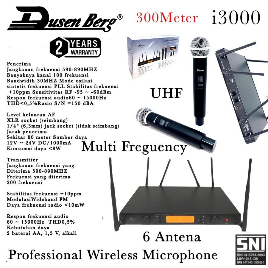 MICROPHONE MIC WIRELESS KARAOKE DUSENBERG i 3000 UHF DIGITAL 6 ANTENA ORIGINAL